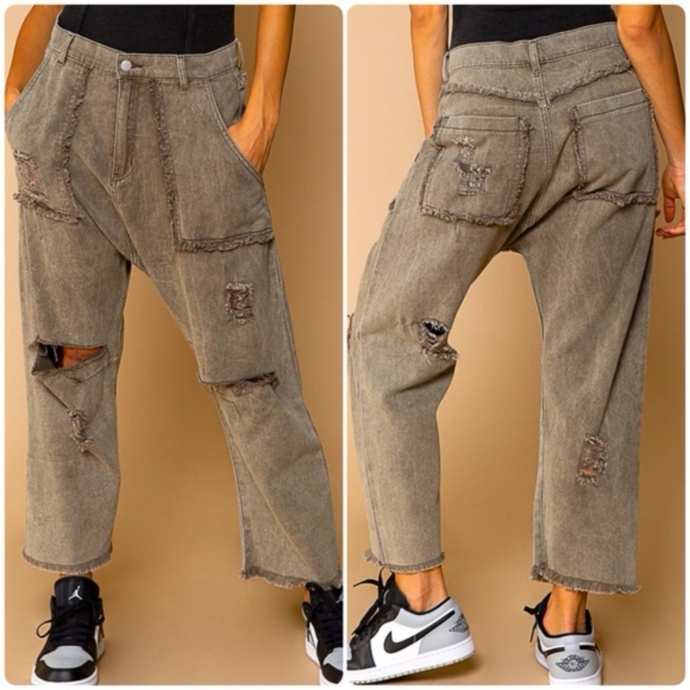 POL Distressed Twill “Hammer Pants”- Moss Charcoal